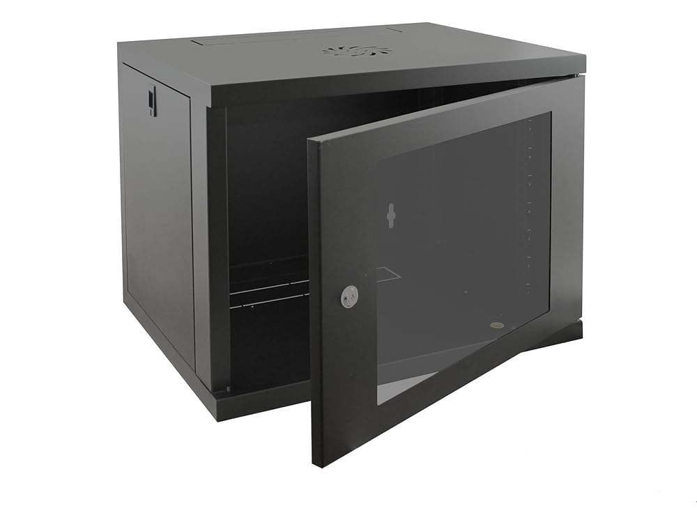 12u 450mm 19" Deep Black Wall Mounted Data Cabinet Patch Panel PDU Comms Network