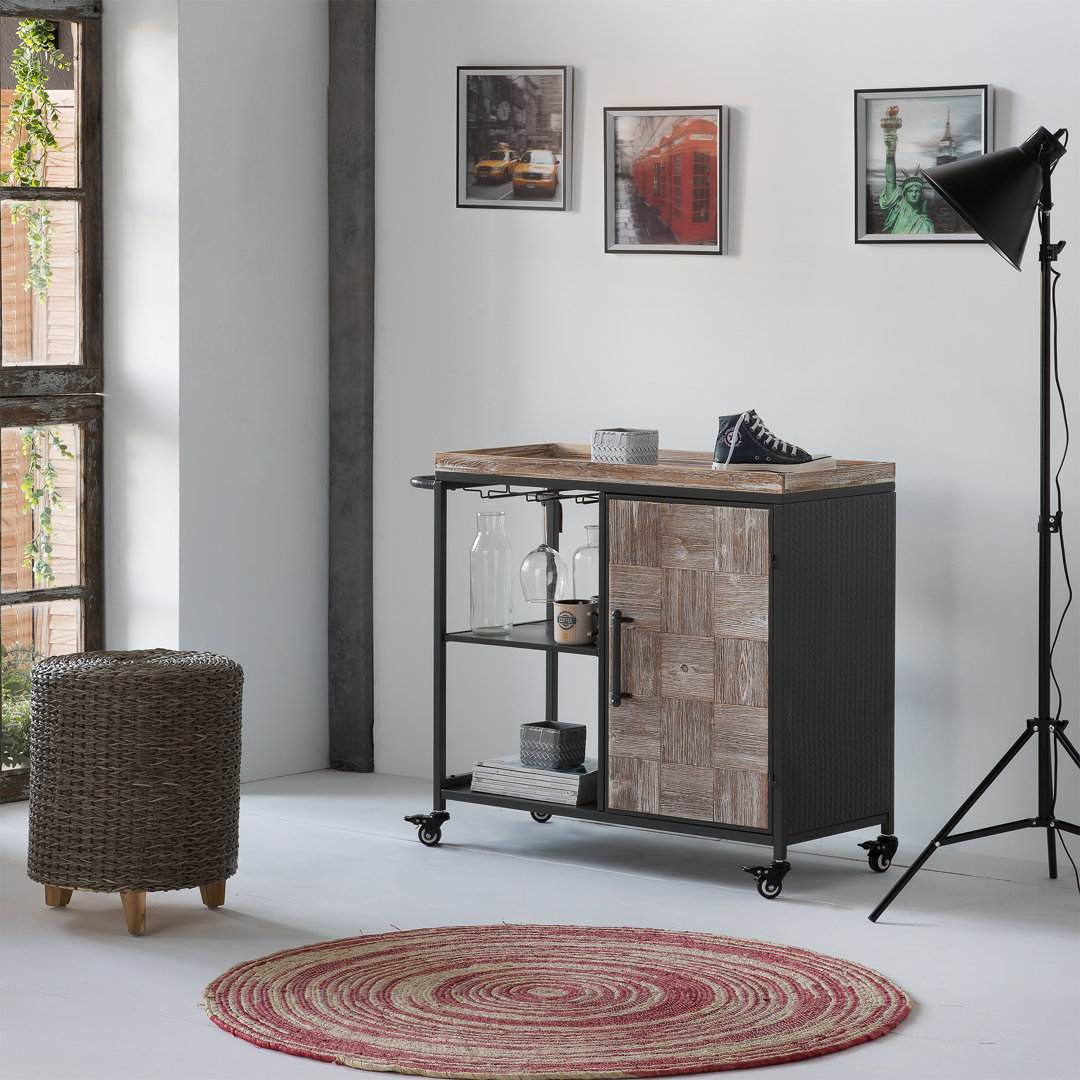 Adside Floor Wine Bottle & Glass Rack in Brown
