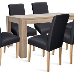 Argos Home Preston Wood Effect Dining Table & 6 Black Chairs