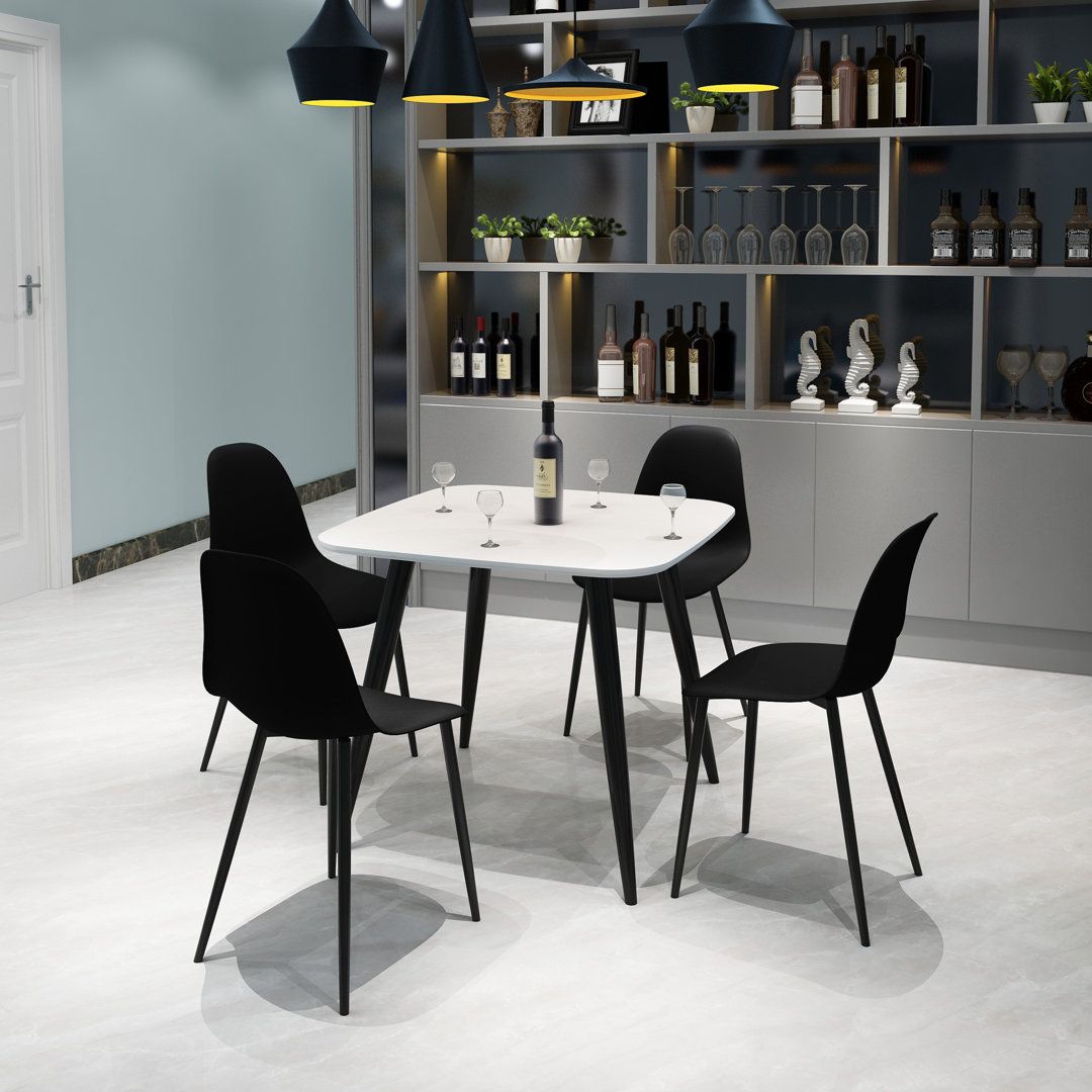 Aspen 800mm White square table & 4 curve chair Set 1xASTB2WH + 4xASCH21-WH