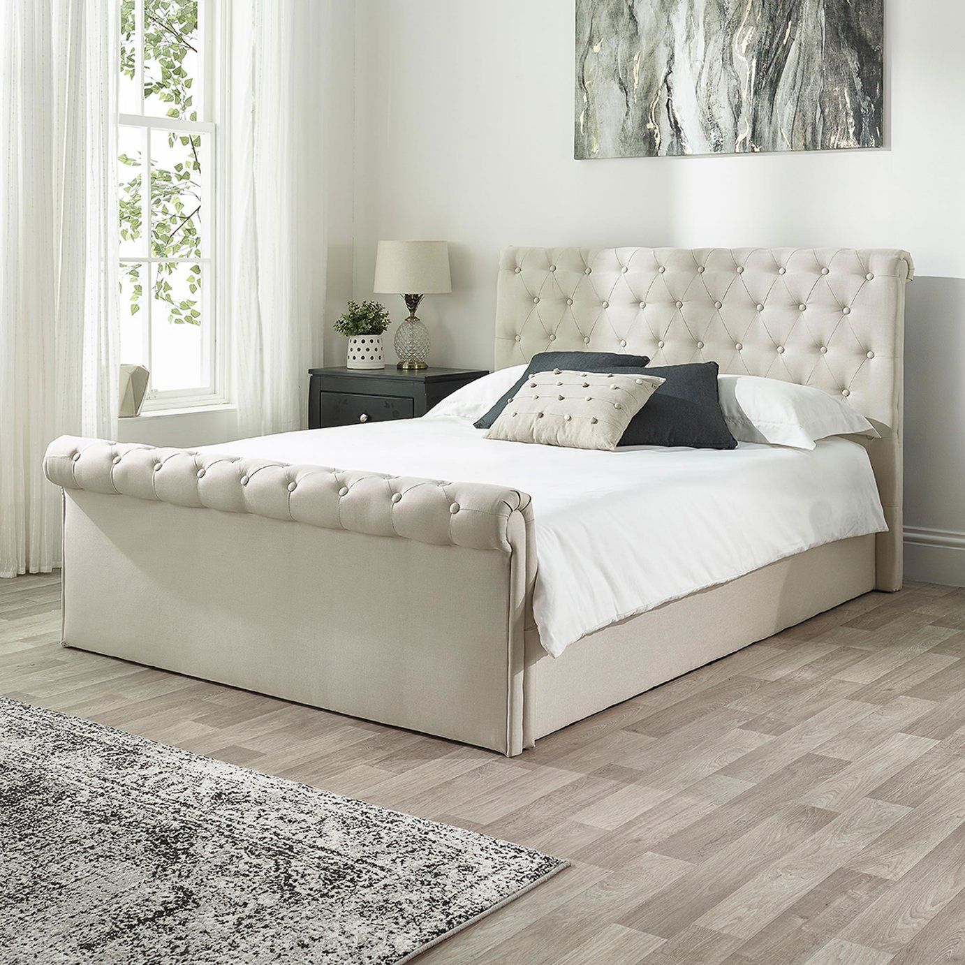 Aspire Chesterfield Superking Side Lift Ottoman Bed- Natural