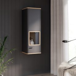 Azekiel 1 Glass Door in Grey and Oak Wall Mounted Display Stand
