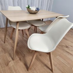 Dining Table and 4 Chairs Wood Effect 4 Cream Plastic Leather Chairs Dining Set