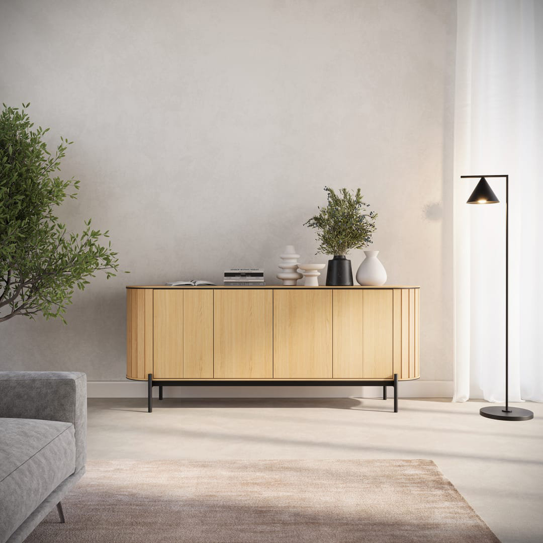 Elegant Medrano 4 Sideboard Cabinet, Oak Vincenza & Eucalyptus Finish, Spacious Storage