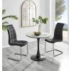 Ellis White Marble Effect Melamine Round Dining Table Set with 2 Modern Faux Leather Dining Chairs