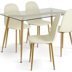 Habitat Beni Metal & Glass Dining Table & 4 White Chairs