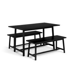 Habitat Kyoto Solid Wood Dining Table & 2 Black Benches