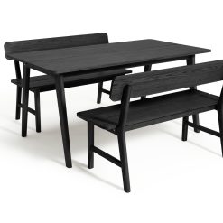 Habitat Nel Wood Veneer Dining Table & 2 Black Benches