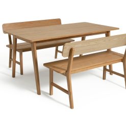 Habitat Nel Wood Veneer Dining Table & 2 Oak Benches