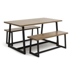 Habitat Nomad Wood Effect Dining Table & 2 Oak Benches