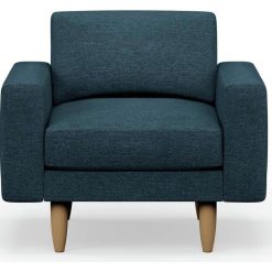 Hutch Fabric Block Arm Armchair - Aegean Blue