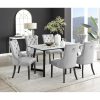 Industrial Design White & Grey Marble Effect Melamine Dining Table Set with 6 Button Velvet Chairs