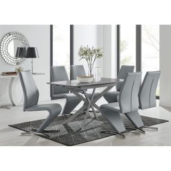 Lira 120Cm Grey Metal Extending Dining Table & 6 Grey Willow Chairs