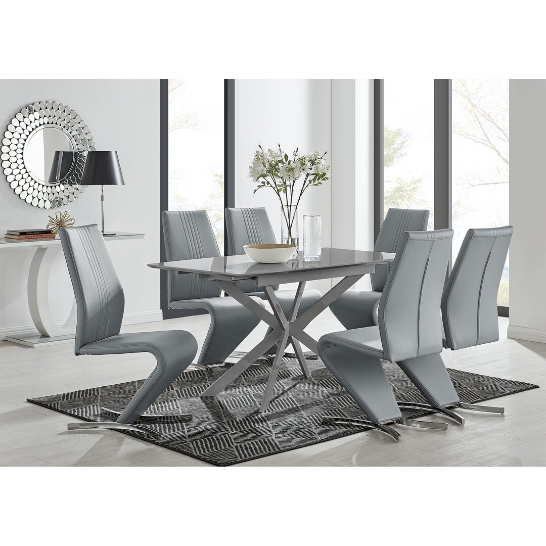 Lira 120Cm Grey Metal Extending Dining Table & 6 Grey Willow Chairs