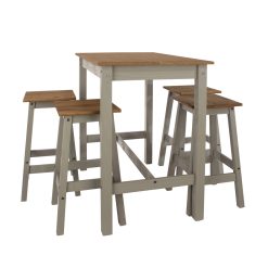 Lucian 4 - Person Solid Wood Tall Dining SET, split top plank design, grey and antique wax