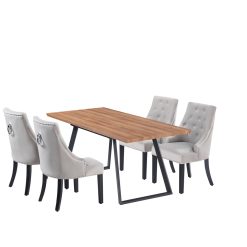 Rooker 4 Person Dining set - a Rectangular Extendable Dining Table with Metal Legs and a Set of 4 Quilted Ring Knocker Velvet Dining Chairs for Dining