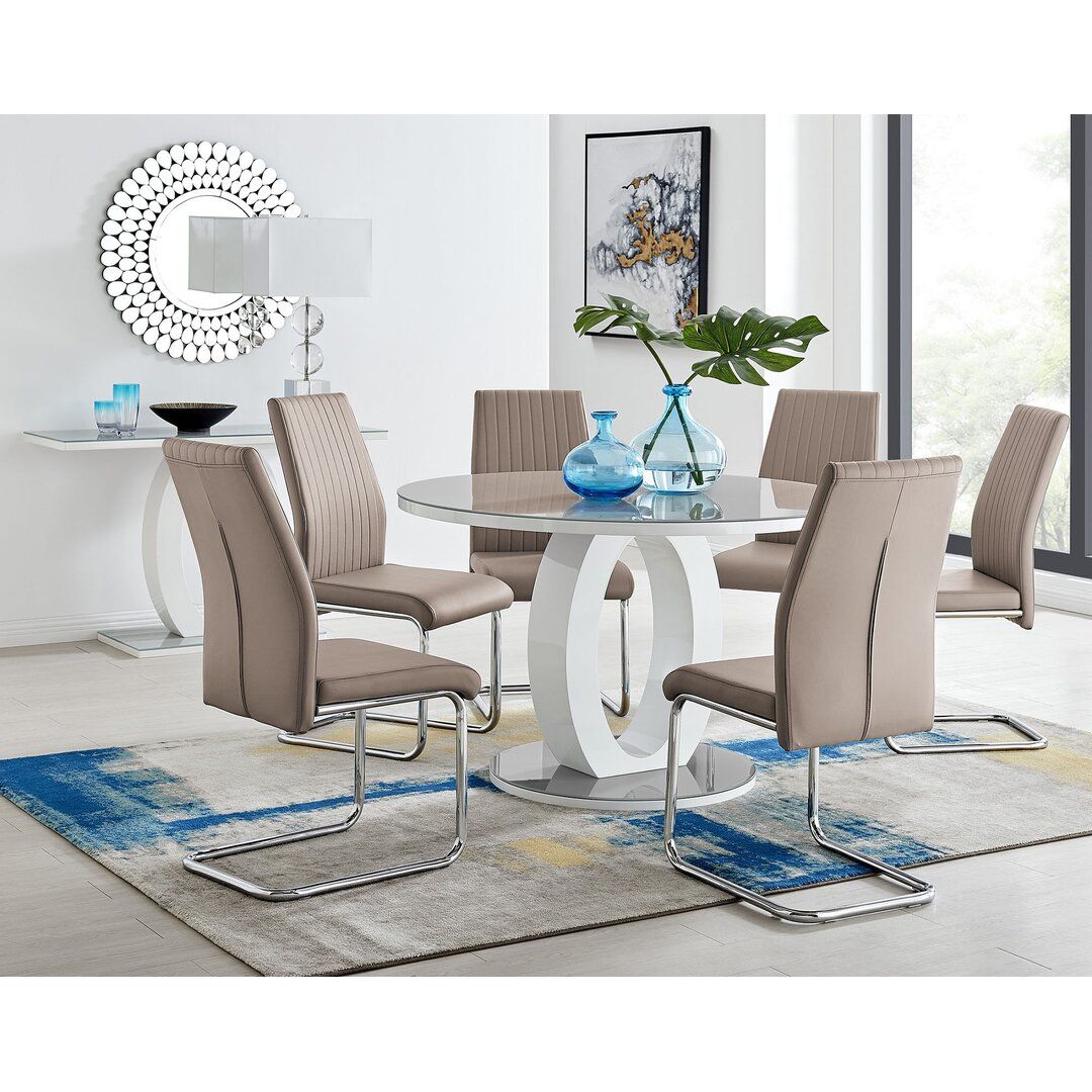 Scottsmoor Modern Halo Seat Round Dining Table Set - 6 Modern Sleek Dining Chairs