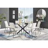 Tierra Modern Glass & Metal Round Dining Table Set & 6 Luxury Fabric Dining Chairs