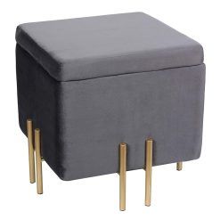 Aspect Eva Square Storage Stool/Dressing Stool (Dark Grey Seat/Gold Legs) (D.Grey/Gold)