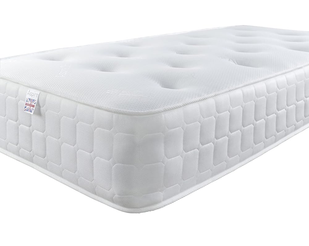 Aspire Beds Quad Comfort Natural Eco Fillings & AC Aspire-Cool Touch Luxury Tufted Sleep Surface Hybrid Bonnell Sprung Premium Mattress, White Border, 3ft Single (3ft x 6ft3)