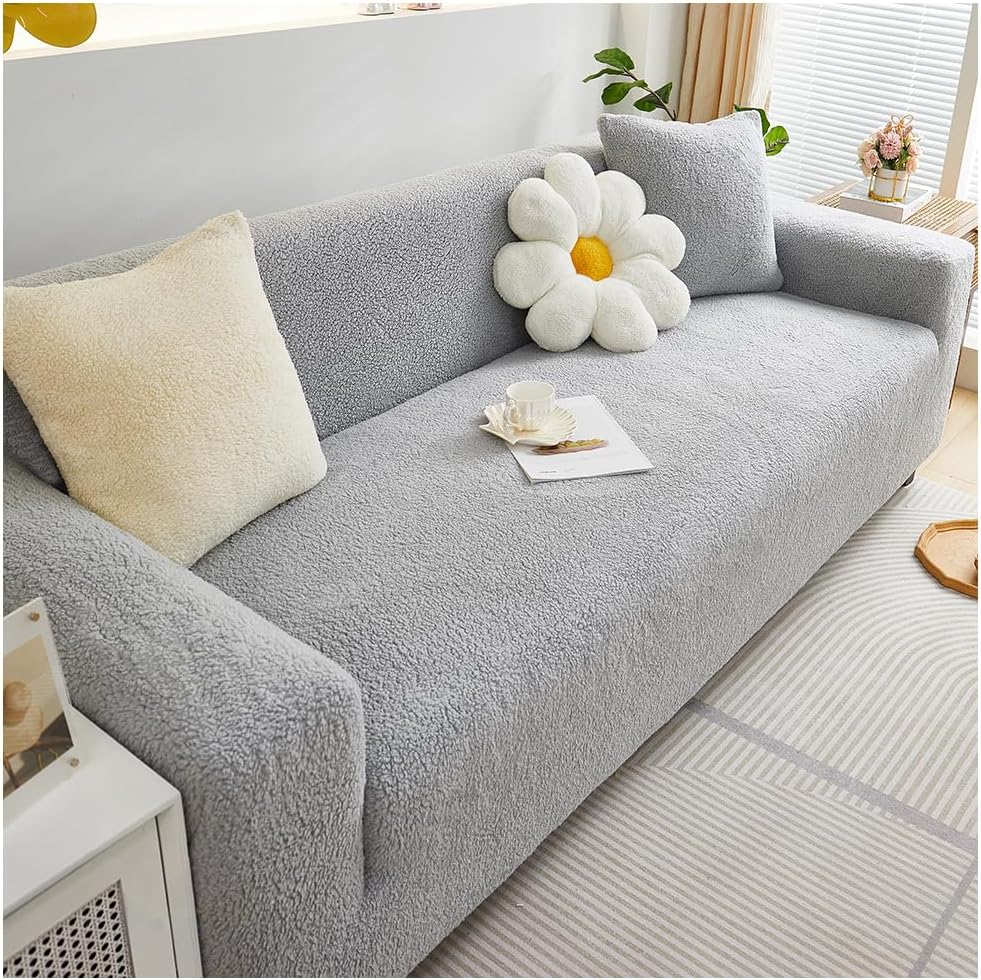 Axroad Mall Stretch Sofa Covers 1 2 3 4 Seater, Soft Thick Plush Sofa Cushion Covers, Washable Non-Slip Sofa Slipcovers with Elastic Strap, Furniture Protector for Kids, Pets...