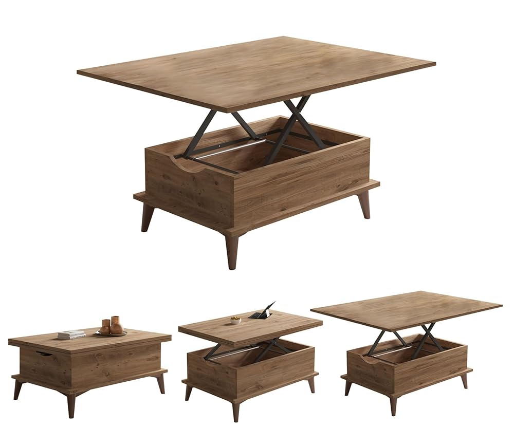 BERA DESIGN Extendable Dining Table 6-8 Seater, Lift Top Coffee Table, Extendable & Foldable Coffee Table Converts to Dining Table - Space Saving Dining Table - 90x60x45cm with...