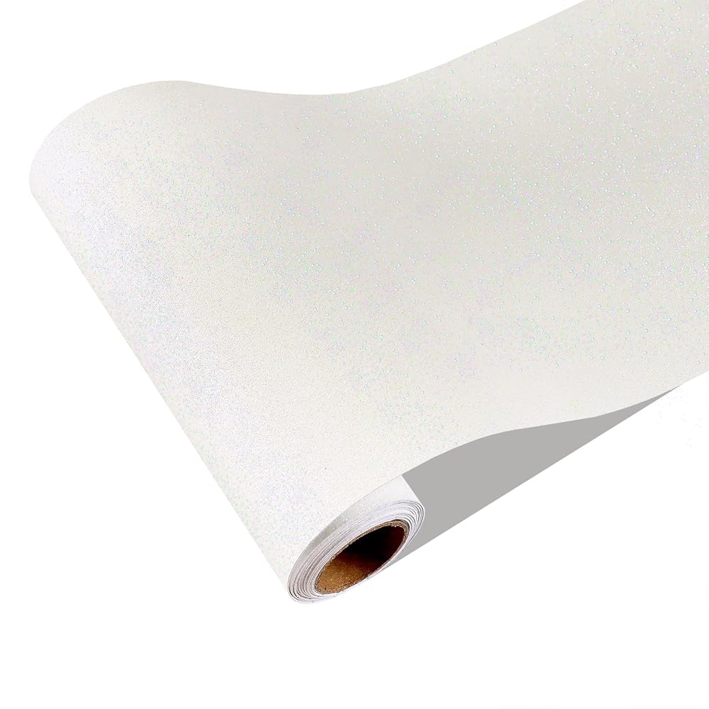CRE8TIVE White Glitter Fabric Contact Paper Self Adhesive Thick Luxury Wallpaper for Living Room Girls Room Vinyl Wrap for Furniture Cupboard Cabinet Wallpaper For Hallway and...