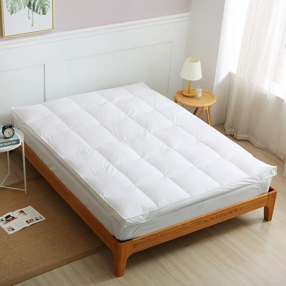 CT Luxury Duck Feathers Mattress Toppers Super Soft Cosy 7cms Thick Mattress Toppers With 100% Cotton Down Proof Cover (Double Size)