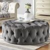 Dark Gray Velvet Ottoman Comfy Footrest Stool, Small Modern Coffee Table, Round Tufted End of Bed Bench for Living Room, Bedroom - 24x24x16inch