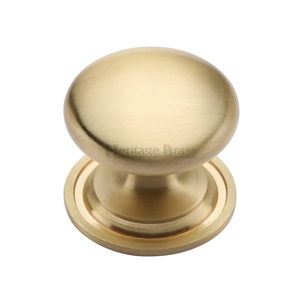 HERITAGE BRASS Cabinet Knob | Luxury Victorian Round Design Drawer Knob with Base | Handle for Cupboard Doors, Wardrobes and Furniture - Satin Brass Finish, 48 Millimetre