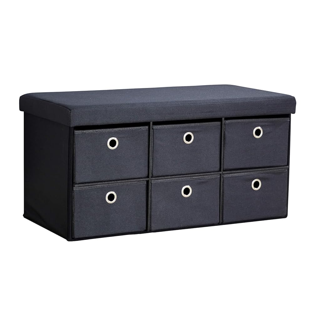 Home Source Folding Ottoman 6 Drawer Teddy Boucle Fabric Storage Chest, Cream, 76cm
