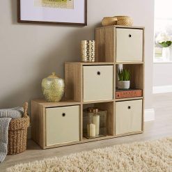 Home Source Step Style Storage 6 Cube Bookcase Wooden Display Staircase, Oak Effect