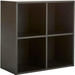 Home Source Storage Cube 4 Shelf Bookcase Wooden Display Unit, Black, 60cm