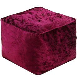 iStyle Mode Crush Velvet Square Shape Bean Bags Indoor Seating Footstools Foot Rest Stool Pouffe Ottoman 40 x 40 x 30cm Burgundy