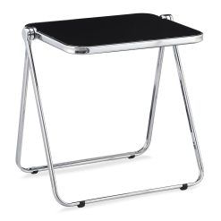 KAIHAOWIN Folding TV Tray Table Clear Acrylic Foldable Desk No Assembly Required Tiny Home Office Side Table Small Computer Desk for Small Spaces - Black