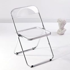 KAIHAOWIN Luxury Modern Acrylic Folding Chairs Transparent Clear Folding Chair-Acrylic Ghost Stackable Crystal Seat-PC Plastic Living Room Seat-Chrome Frame Accent Side Chair...