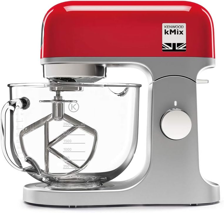 Kenwood kMix Stand Mixer for Baking, Stylish Kitchen Mixer with K-beater, Dough Hook and Whisk, 5L Glass Bowl, Removable Splash Guard, 1000 W, Red