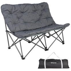 KingCamp Double Camping Chair 2 Seater Sofa with High Back Padded Camp Chairs for Adults Comfy Portable Deluxe Heavy Duty Folding Chair Beach Garden Festival Fishing 272kg Grey