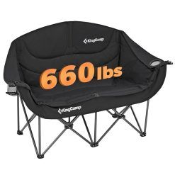 KingCamp Double Camping Chair for Adults, Heavy Duty Camping Chair 2 Seater with Armrest/Cup Holder, Oversized Folding Camping Sofa, Padded Garden Chairs for Camping Picnic Fishing