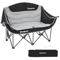 KingCamp Double Camping Chair for Adults, Heavy Duty Camping Chair 2 Seater with Armrest/Cup Holder, Oversized Folding Camping Sofa, Padded Garden Chairs for Camping Picnic Fishing