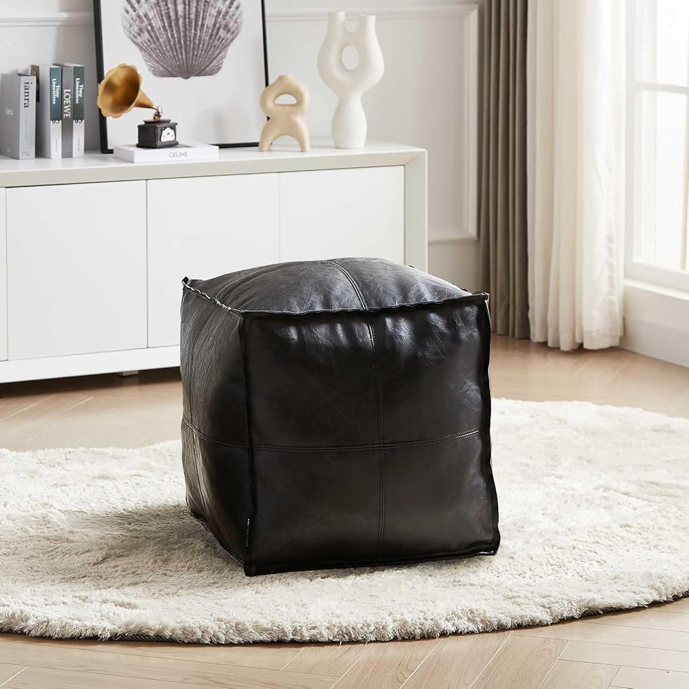 Louis Donne Unstuffed Square Leather Pouf, Supersoft Handmade Ottoman Faux Moroccan Decor, Storage Solution, Footstool, Foot Rest, Pouffe Seat for Balcony Office Indoor,...