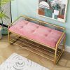 MAVCHANOLIA Shoe Bench Luxury Tufted Button Bench with Gold Shoe Rack in Entryway Soft Velvet Shoe Bench Seat Shoe Storage Organiser Modern Shoe Rack Entryway Bench Decor