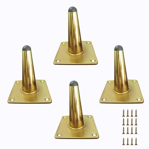 4-Pack 8 Inch Gold Furniture Legs – Oblique Conical, 300 Lbs Capacity Per Leg, Mid-Century Style
