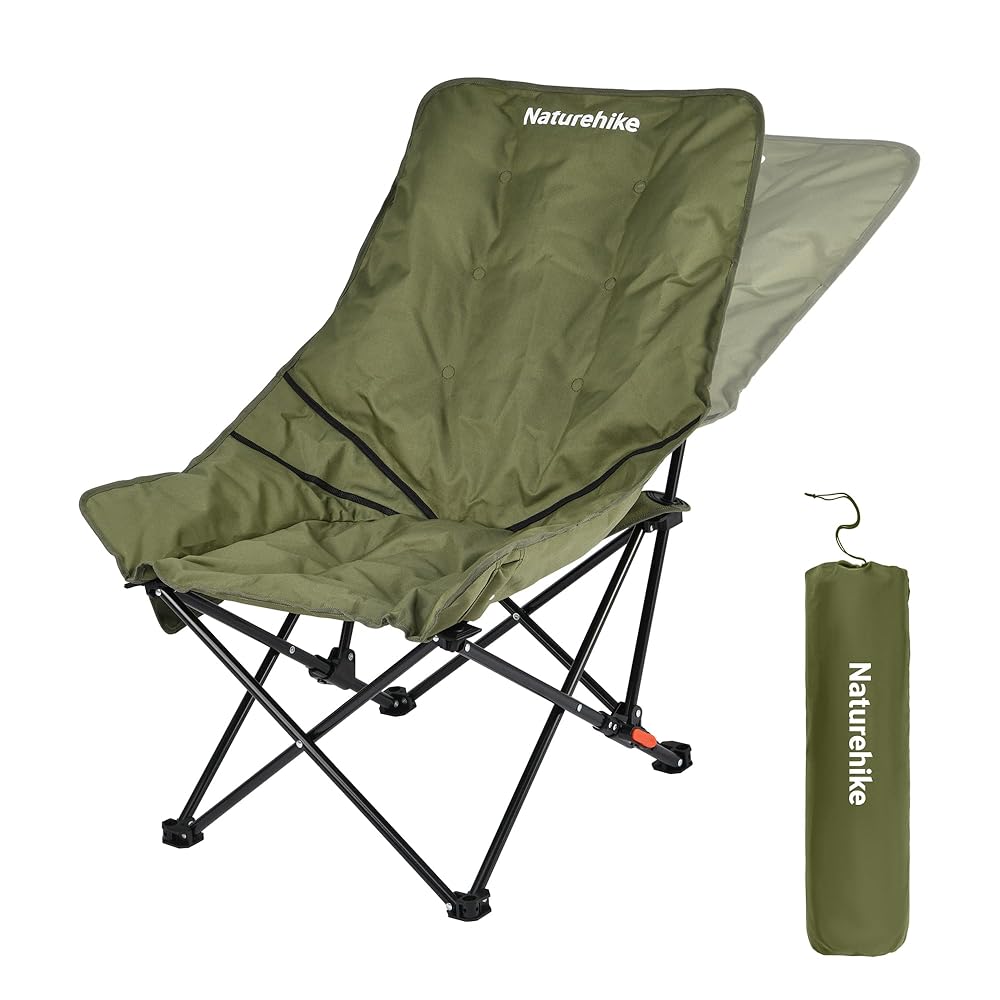 Naturehike Luxury Camping Chairs for Adults Portable Garden Heavy Duty High Back Oversized Folding Garden Chair Comfy Padded 3cm Loadable 120kg Camp Adjustable(Green)