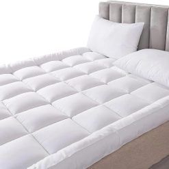NIYS 10cm Thick Mattress Topper - Quilted Hypoallergenic Microfiber Topper Complete with 16 Inch extra deep Fitted Bedsheet Set (White, Double)