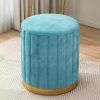 Round Velvet Storage Ottoman, Low Round Leather Ottoman, Sponge Vanity Stool Chair，Upholstered Foot Rest Stool with Gold Plating Base for Living Room ，Bedroom or...