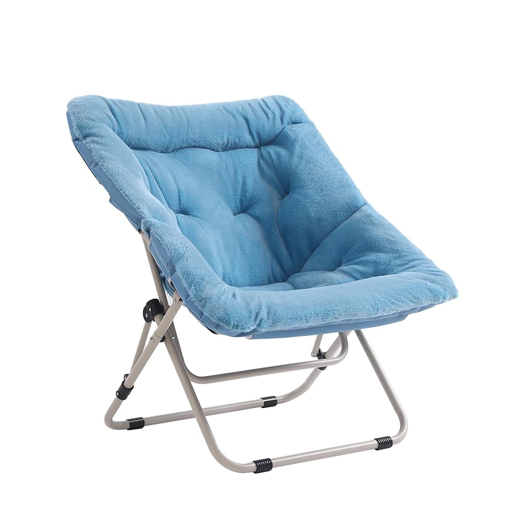SESHINELL Comfy Saucer Chair, Oversized Foldable Faux Fur Lounge Chair Reading Chair with Metal Frame Moon Lazy Chair Accent Chair for Bedroom, Living Room, Dorm Rooms, Blue
