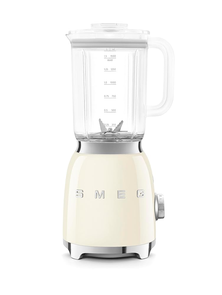 Smeg BLF03CRUK Retro 50's Style Jug Blender with Stainless Steel Blades, 4 Speed Settings and 3 Pre-set Programs, 1.5 Litre, 800W, Cream