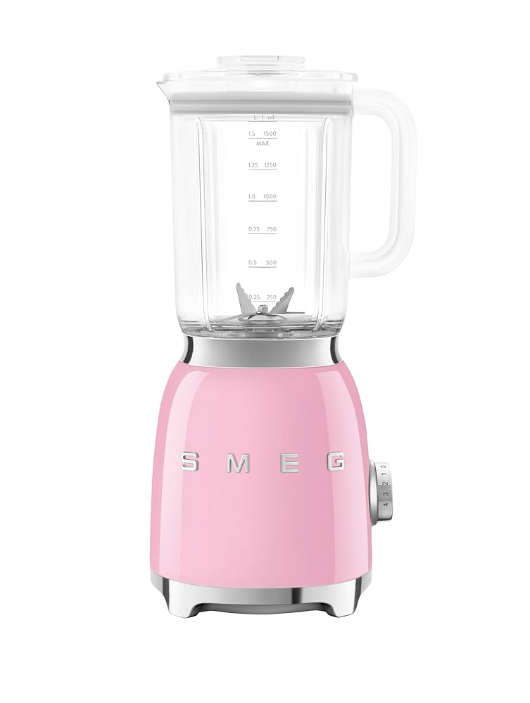 Smeg BLF03PKUK Retro 50's Style Jug Blender with Stainless Steel Blades, 4 Speed Settings and 3 Pre-set Programs, 1.5 Litre, 800W, Pink