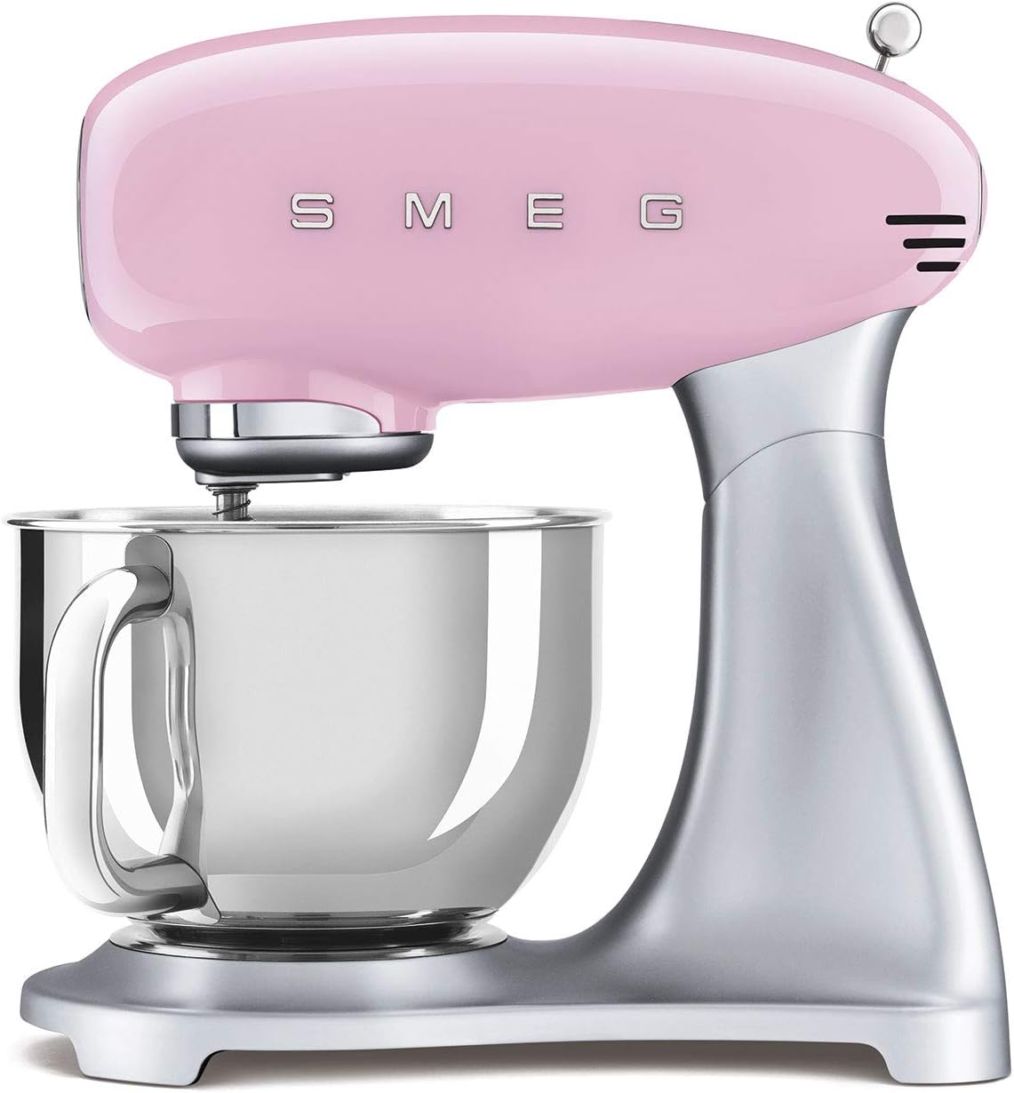 Smeg SMF02PKUK Retro 50's Style Stand Mixer with 4.8L Stainless Steel Bowl, Safety Lock, 10 Variable Speeds, 800W, Pink